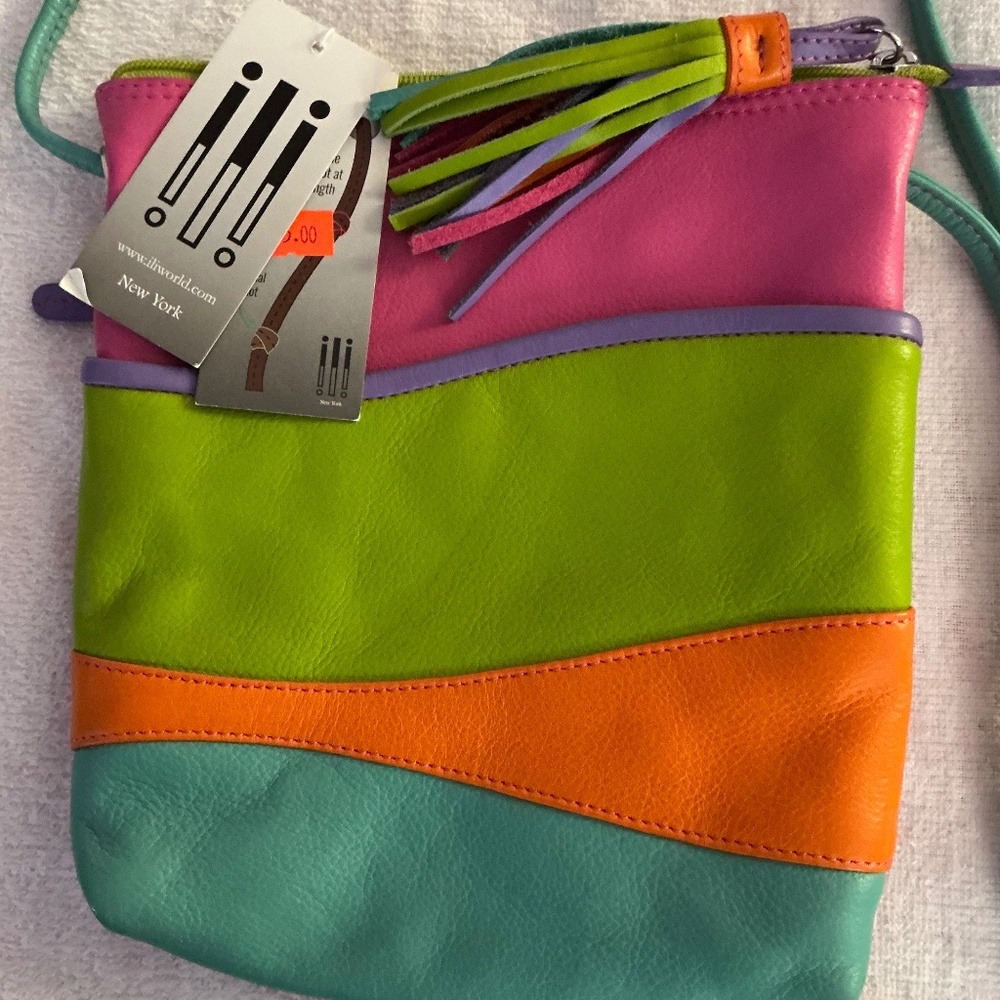 Palm Beach Crossbody Genuine Leather Bag # 6657 Multicolor Brand New with Tags